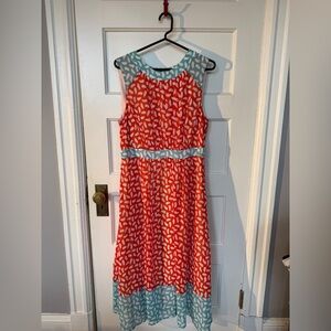 Vibrant Orange and Blue Sleeveless Dress Boden US 10R